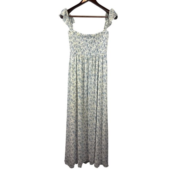 Women’s Aakaa Small White Maxi Dress with Blue Floral Pattern - Picture 3 of 7